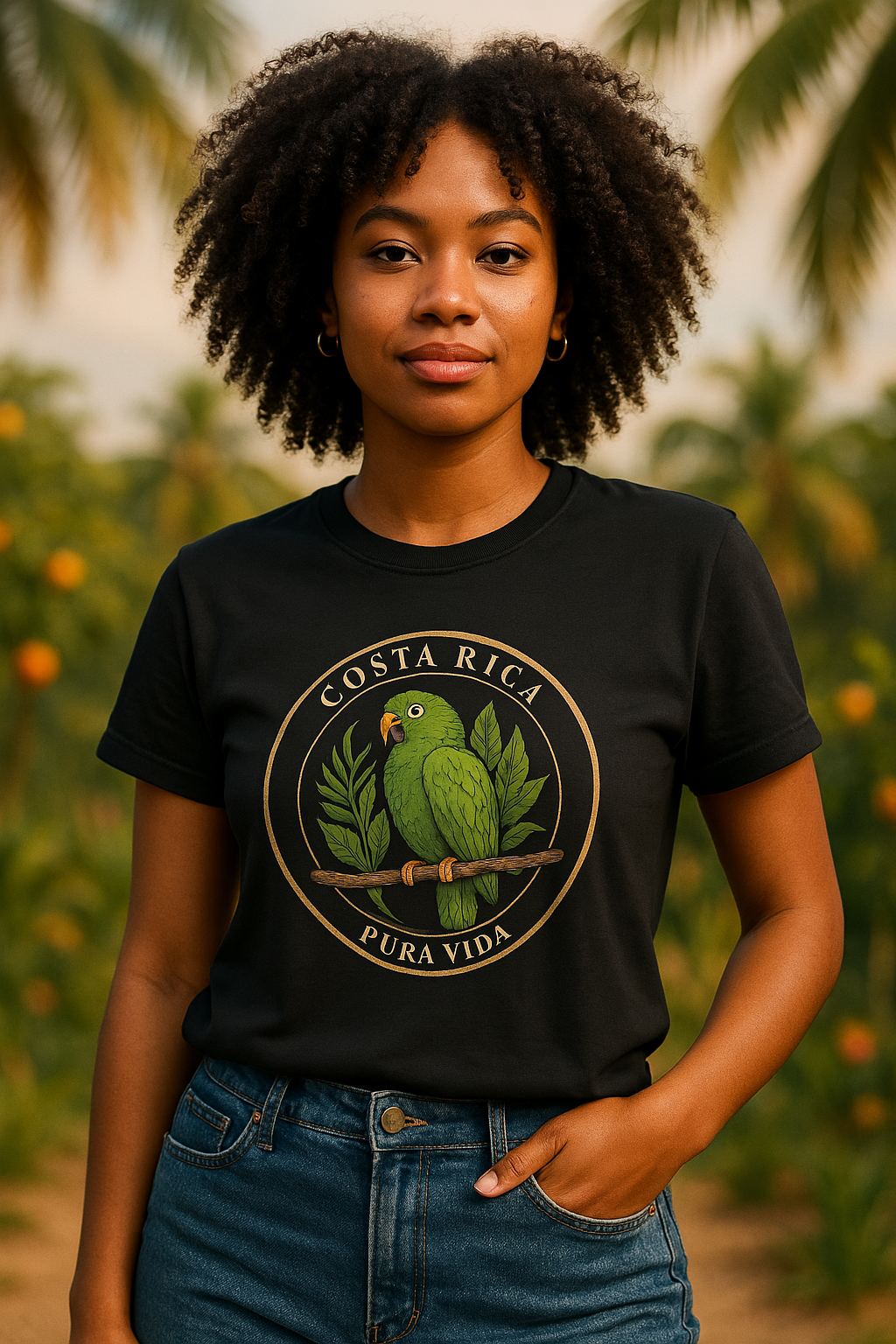 👉 "Unisex t-shirt with a colorful parakeet graphic, showcasing the beauty of Costa Rica’s tropical wildlife and vibrant rainforest environment."