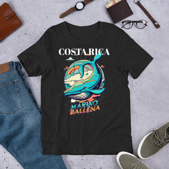 👉 "Unisex t-shirt featuring a 'Marino Ballena' graphic, inspired by Costa Rica’s Ballena Marine National Park – perfect for ocean lovers and whale watching enthusiasts."